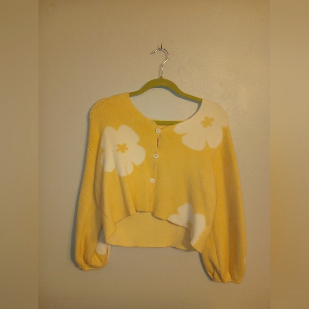 SHEIN Tween Girl Floral Pattern Lantern Sleeve Cardigan